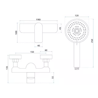 Rea BATERIA PRYSZNICOWA DART CZARNA REA-B3302