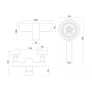 Rea BATERIA PRYSZNICOWA DART ZŁOTA REA-B5653