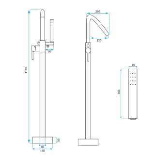 Rea BATERIA WANNOWA PODŁOGOWA ARAS CHROM REA-B2718