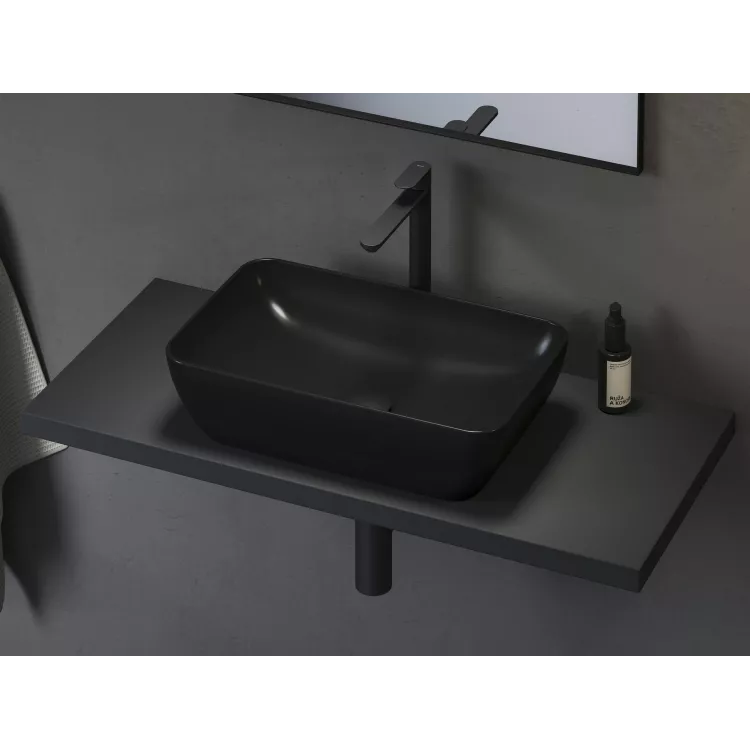 Ravak Umywalka ceramiczna Uni 50 R Slim, czarny połysk XJX03150000