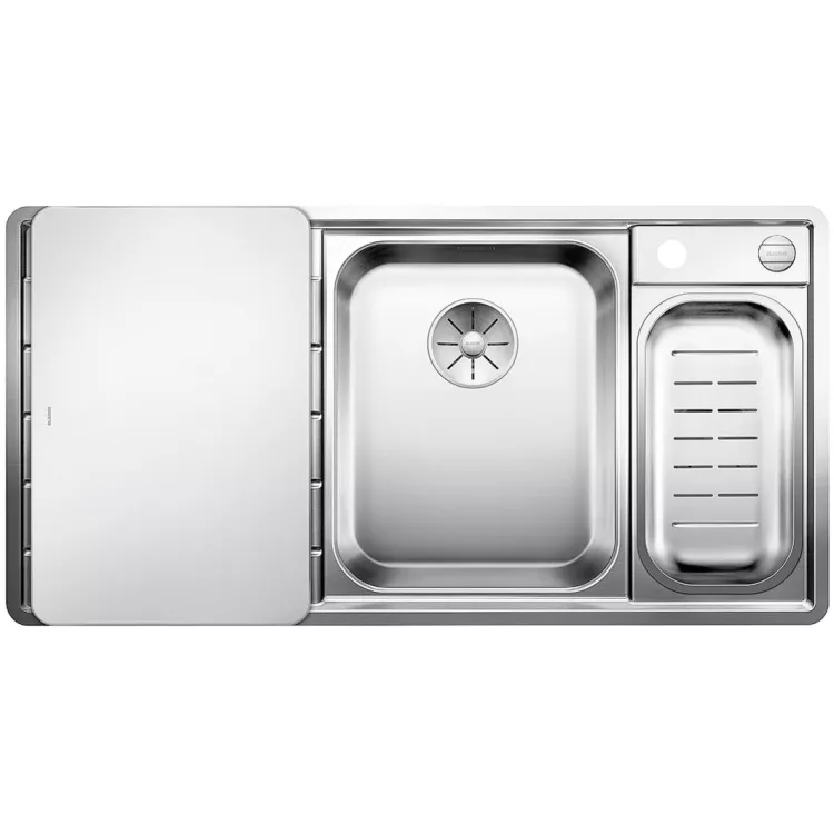 BLANCO AXIS III 6 S-IF stal polerowana prawa, korek auto., InFino, deska szkło białe, odsączarka stalowa 522104