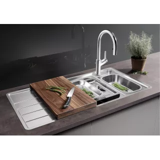 BLANCO AXIS III 6 S-IF stal polerowana prawa, korek auto., InFino, deska szkło białe, odsączarka stalowa 522104