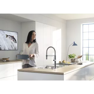 BLANCO AXIS III 6 S-IF stal polerowana prawa, korek auto., InFino, deska szkło białe, odsączarka stalowa 522104