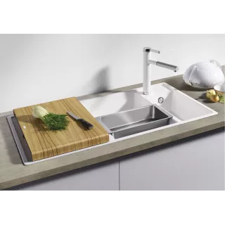 BLANCO AXIA III 6 S Silgranit tartufo prawa, korek auto., InFino, deska szkło białe, odsączarka stalowa 523480