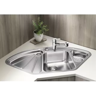 BLANCO DELTA-IF stal polerowana narożny, korek auto., InFino, odsączarka stalowa 523667
