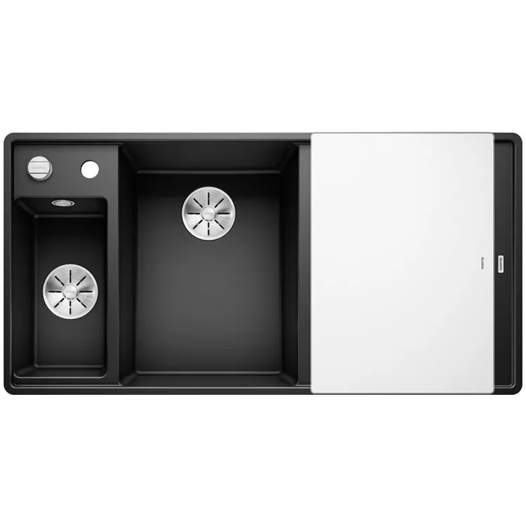 BLANCO AXIA III 6 S-F Silgranit czarny lewa, korek auto., InFino, deska szkło białe, odsączarka stalowa 525852