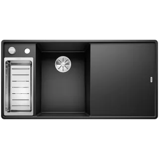 BLANCO AXIA III 6 S-F Silgranit czarny lewa, korek auto., InFino, deska szkło białe, odsączarka stalowa 525852