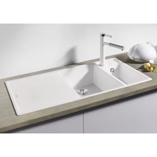 BLANCO AXIA III 6 S-F Silgranit czarny lewa, korek auto., InFino, deska szkło białe, odsączarka stalowa 525852