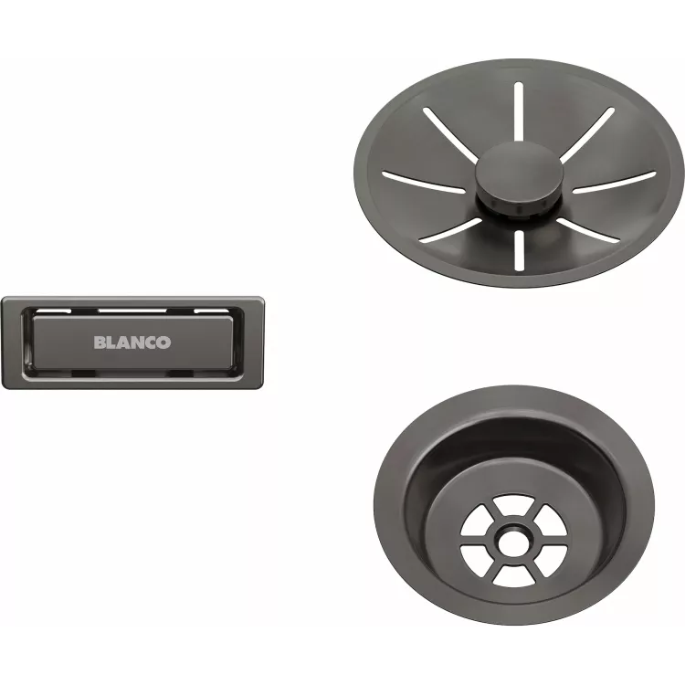 BLANCO Zestaw elementów stalowych w kolorze satin dark steel, do armatury przelewowo-odpływowej InFino, do jednej komory 206900 BLANCO Zestaw elementów stalowych w kolorze satin dark steel, do armatury przelewowo-odpływowej InFino, do jednej komory 206900