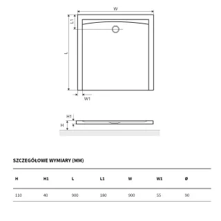 Excellent Forma Brodzik kwadratowy 90x90x4 cm Biały BREX.FOR09WHN