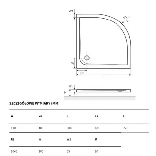 Excellent Sense Brodzik półokrągły 90x90x4 cm Biały BREX.SEN09WHN