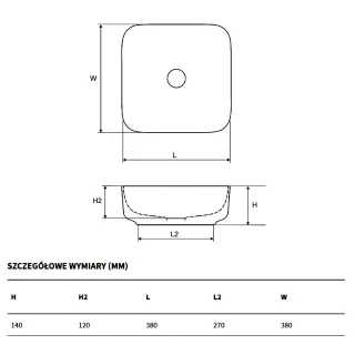 Excellent Cori 38 Umywalka nablatowa 38,5x38,5 cm Biała CEAC.2201.WH