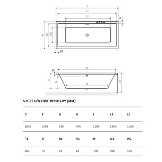 Excellent Heaven Slim Wanna prostokątna 170X75 cm Flow biały
