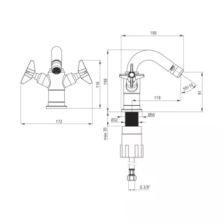 Deante Temisto Bateria bidetowa z korkiem klik-klak Chrom