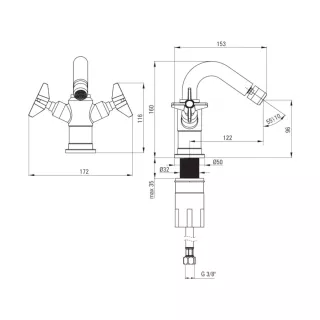 Deante Temisto Bateria bidetowa stojąca mosiądz