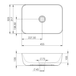Elita Reni Umywalka nablatowa 45,5x13,5x32,5 czarny mat