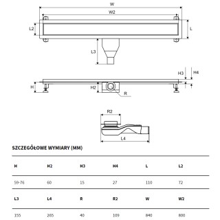 Excellent Stilio Odpływ liniowy 80 cm z rusztem polerowanym dekoracyjnym 80 cm Złoty INEX.1515.800.R.GL