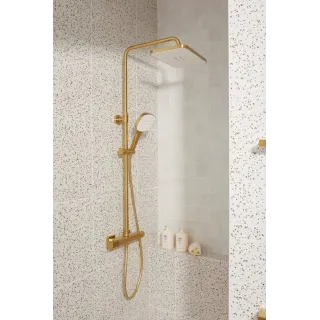 KFA Armatura MALAGA BRUSHED LIGHT GOLD deszczownia z baterią termostatyczną 5756-910-31