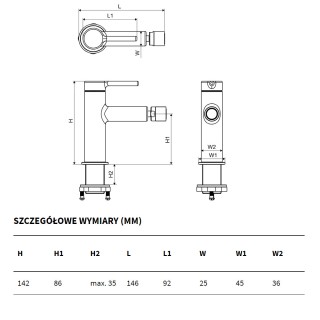 Excellent Seria Pi Bateria bidetowa stojąca czarna