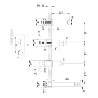 Omnires SACRAMENTO bateria wannowa 4-otworowa, chrom/biały połysk SC2332CRB
