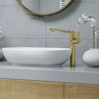 Deante Arnika Bateria umywalkowa stojąca wysoka Złota