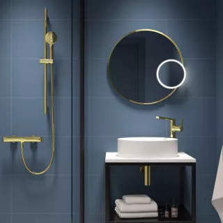 Deante Arnika Bateria umywalkowa stojąca wysoka Złota