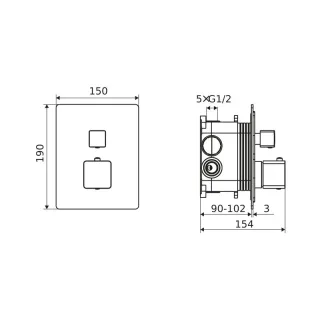 Excellent Keria bateria prysznicowo-wannowa podtynkowa 3 funkcyjna, termostatyczna, czarny mat AREX.2048BL