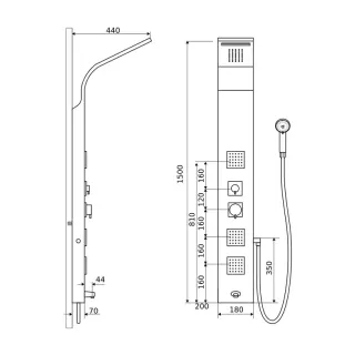 Actima More panel prysznicowy 150x20 cm, stal nierdzewna ARAC.ML9304E