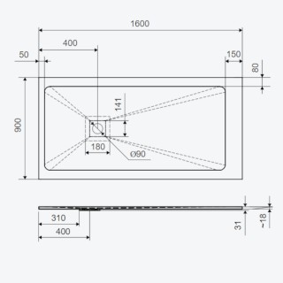 Excellent Arda Brodzik prostokątny kompozytowy 160x90cm beton BREX.1503.160.090.CON