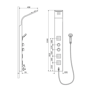 Actima More Termo panel prysznicowy 150x20 cm, stal nierdzewna ARAC.ML9304T