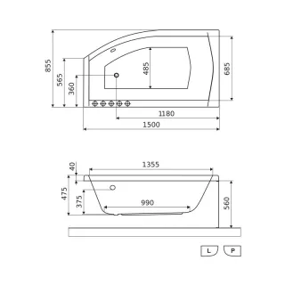 Excellent Magnus wanna narożna 150x85 cm prawa, bialy połysk WAEX.MGP15WH