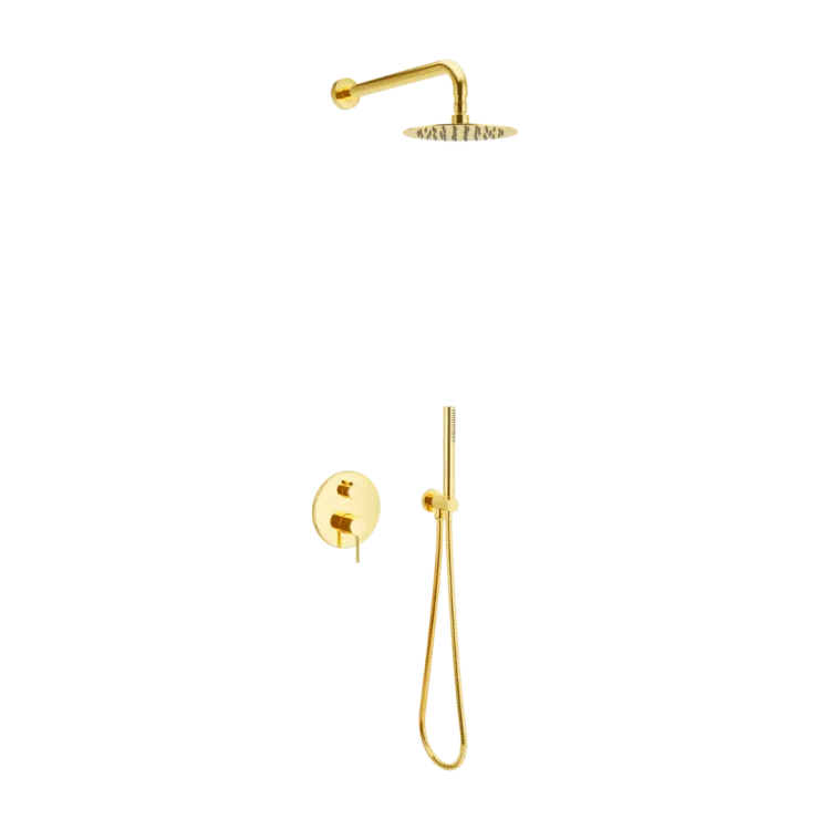 Excellent PI zestaw prysznicowo-wannowy podtynkowy 2 funkcyjny z deszczownicą 25 cm, złoty połysk AREX.SET.1245GL