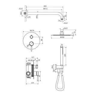 Excellent PI zestaw prysznicowo-wannowy podtynkowy 2 funkcyjny z deszczownicą 20 cm, biały mat AREX.SET.1245WH