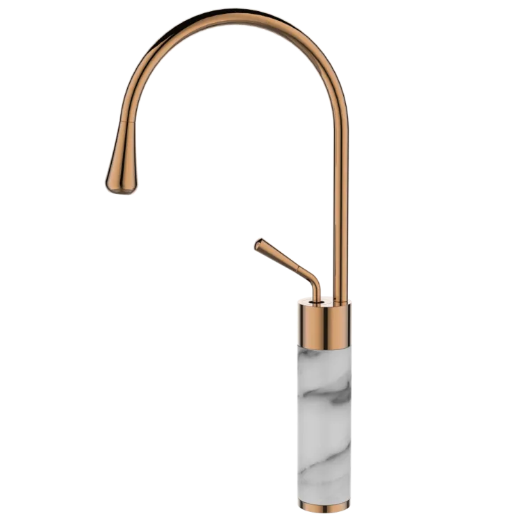 Invena Wysoka bateria umywalkowa GABRO biały/miedź BU-33-W18-V