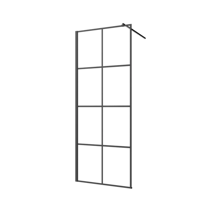 Invena Kabina walk-in szkło - geometryczna kratka profil czarny AK-32-187-S
