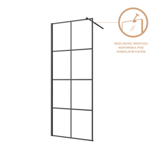 Invena Kabina walk-in szkło - geometryczna kratka profil czarny AK-32-187-S