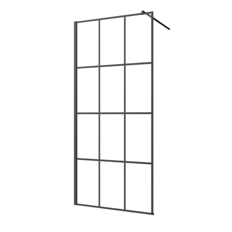 Invena Kabina walk-in szkło - geometryczna kratka profil czarny AK-32-127-S
