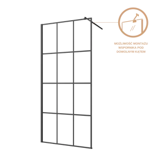 Invena Kabina walk-in szkło - geometryczna kratka profil czarny AK-32-127-S