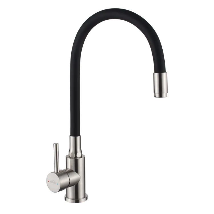 Invena Bateria zlewozmywakowa z elastyczną wylewką Silva, inox/czarna. BZ-86-043-L