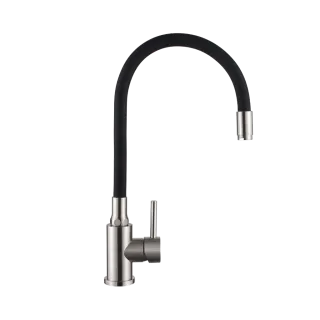 Invena Bateria zlewozmywakowa z elastyczną wylewką Silva, inox/czarna. BZ-86-043-L