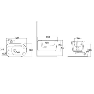 Rak Ceramics Valet bidet podwieszany Rimless 56x36,3 cm biały połysk VALBD2101AWHA