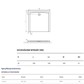 Excellent Forma X Brodzik kwadratowy niski struktura 90X90 cm czarny BREX.1402.090.090.BLN