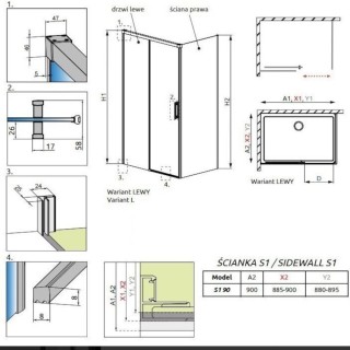 Radaway Idea Black Kdj ścianka boczna 90cm prawa czarny mat/szkło przejrzyste 387050-54-01R