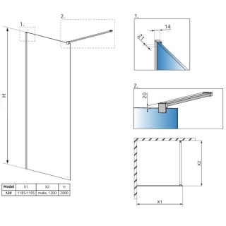 Radaway Modo New II Brushed GunMetal kabina Walk-in 120x200 szczotkowany grafit 388124-92-01