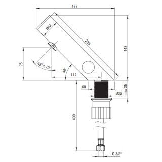 Deante Sense Bateria umywalkowa bezdotykowa z regulacją temperatury 230/6V czarny BQR_N29V