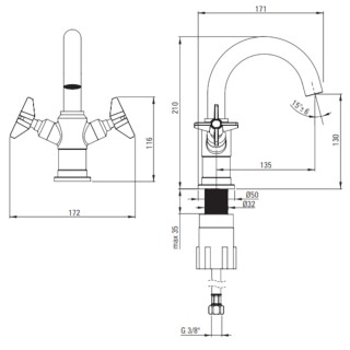 Deante Temisto Bateria umywalkowa chrom BQT_020D