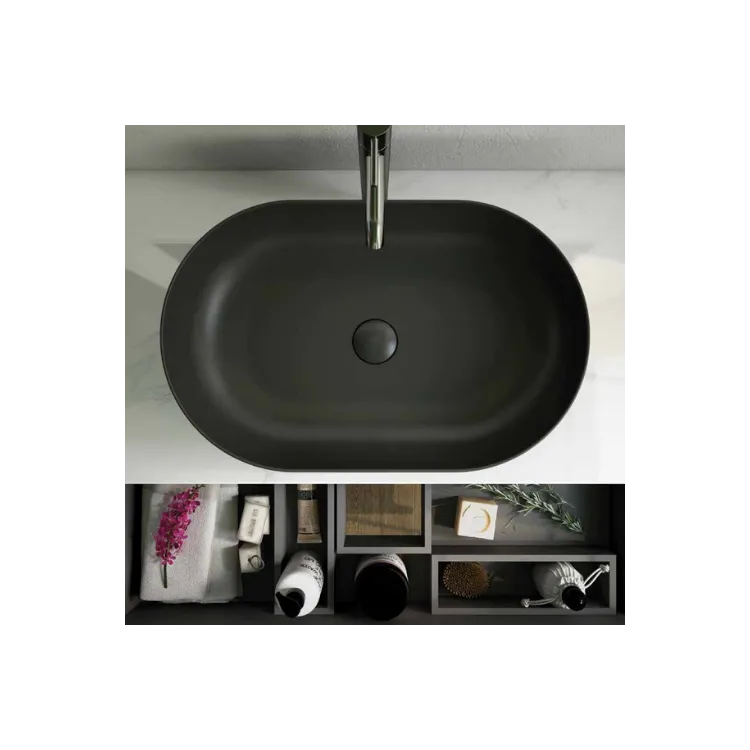 RAK Ceramics FEELING Umywalka slim nablatowa owalna 55x35 cm czarny mat (504) FEECT5500504A