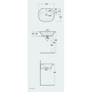 RAK Ceramics SENSATION Umywalka podwiesz. & nablat. 55x46 cm z otworem biały połysk SENWB5501AWHA