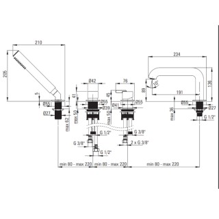 Deante Silia Bateria wannowa 4-otworowa z zestawem prysznicowym titanium BQS_D14M