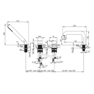 Deante Silia Bateria wannowa 4-otworowa z zestawem prysznicowym chrom BQS_014M